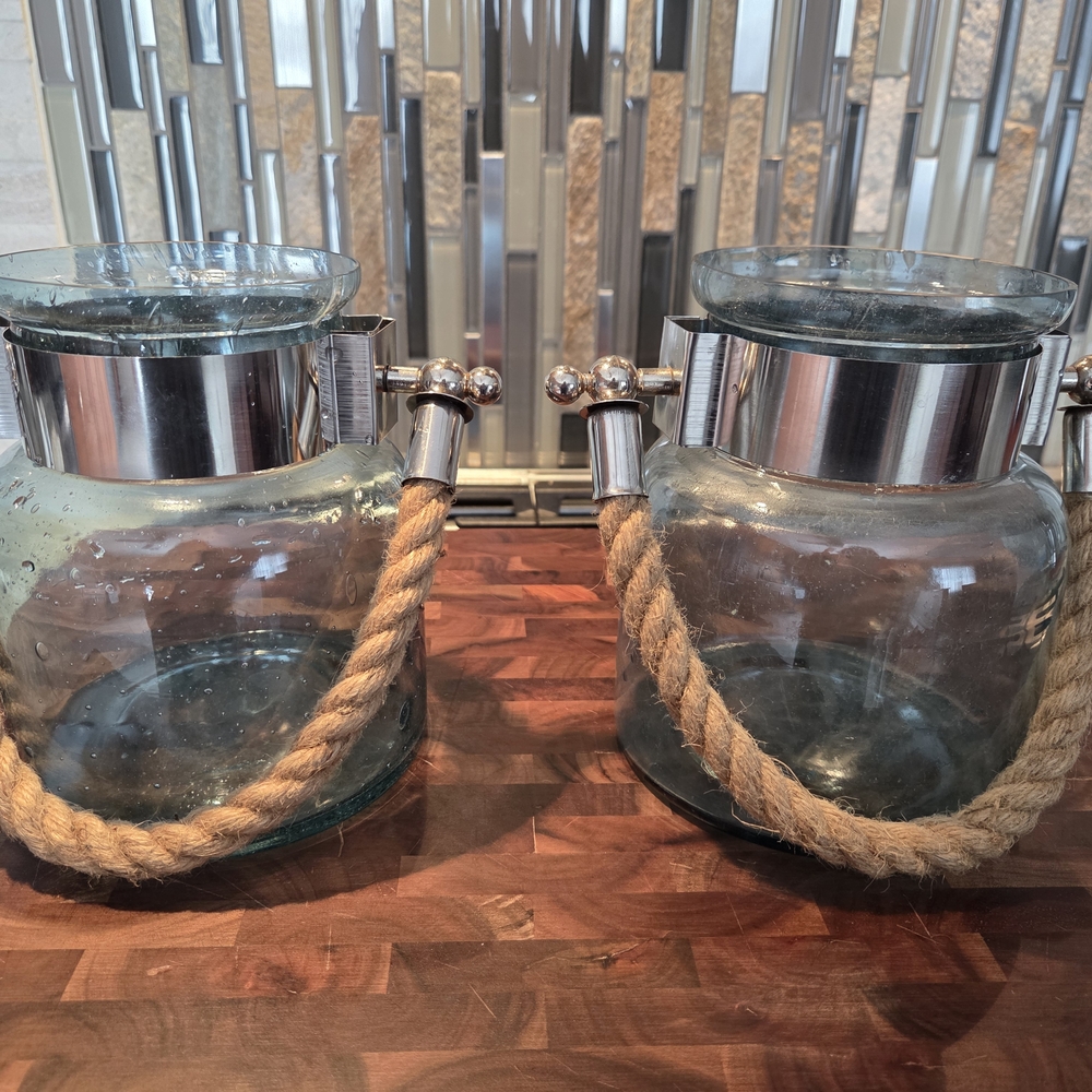 Seed Glass Lanterns with Rope Handles